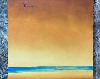 Yucatan Sunset Flamingo Painting: Original Acrylic on Canvas