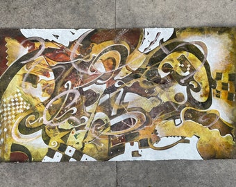 Original Abstract Painting: Copper Gold Mixed Media on Handmade Recycled Cardboard