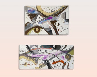 Abstract improvisation diptych 2, 2 original, by artist, abstract paintings executed with mixed media on stretched canvas, ready to hang.