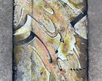 Abstract Mixed Media Painting 237: Neutral Metallic Colors on Handmade Paper