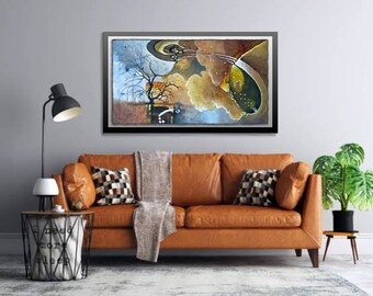 Big abstract painting, mixed media on artisan, handmade, thick, paper sheet. Ready to frame. "Life change”.
