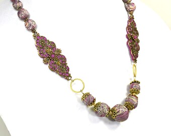 N21-02 Filigree Polymer Clay Beaded Necklace