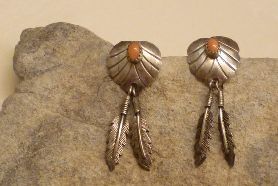 Southwestern design  sterling earrings with coral… - image 1