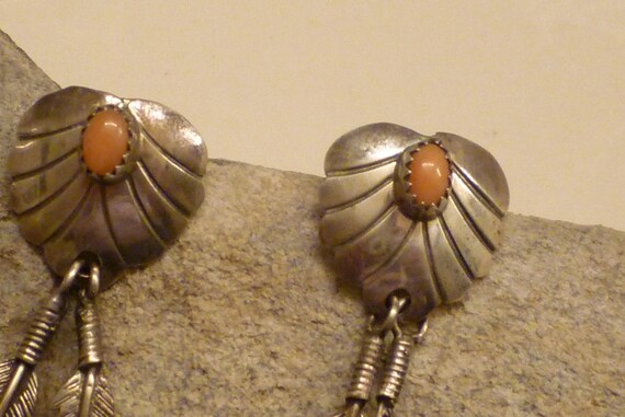 Southwestern design  sterling earrings with coral… - image 2