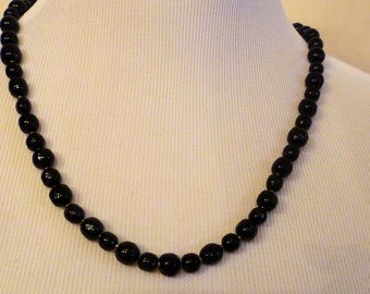 Miriam Haskell Black Bead Necklace with Signatured Clasp