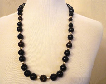 Miriam Haskell Deco Style Black and Gold Flecked Beaded Necklace