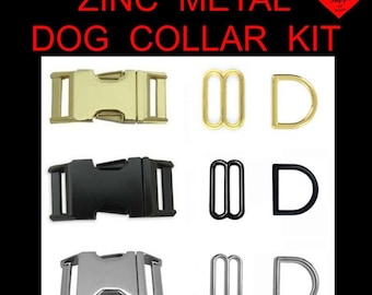 1 SET - 5/8", 3/4" or 1" - ZINC METAL - Dog Collar Kit, 3 Pieces - Nickel or Brass Plate or Black