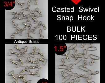 100 PIECES - 3/4, 1 or 1 1/2" - Casted Swivel Snap Lobster Claw Hook Purse Strap Clip - Antique Brass -BULK