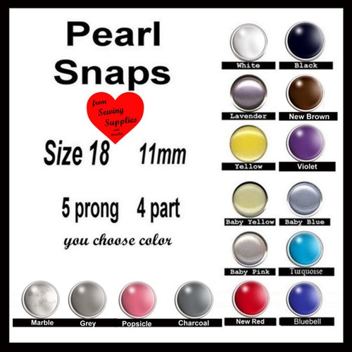 12 SETS Pearl No Sew SNAPS 11mm 5 Prong 4 Part Size 18 - Etsy
