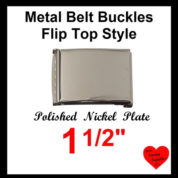 1 BUCKLE - 1 1/2" - Metal Belt Buckle, 1 1/2 inch, 1.5, FLIP Top Style with TIP, Polished Nickel Plate