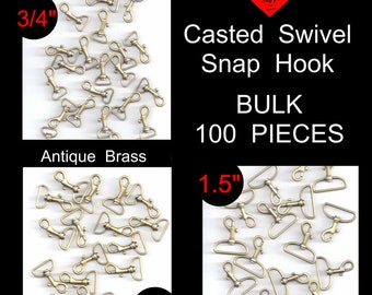 100 PIECES - 3/4, 1 or 1 1/2" - Casted Swivel Snap Lobster Claw Hook Purse Strap Clip - Antique Brass -BULK