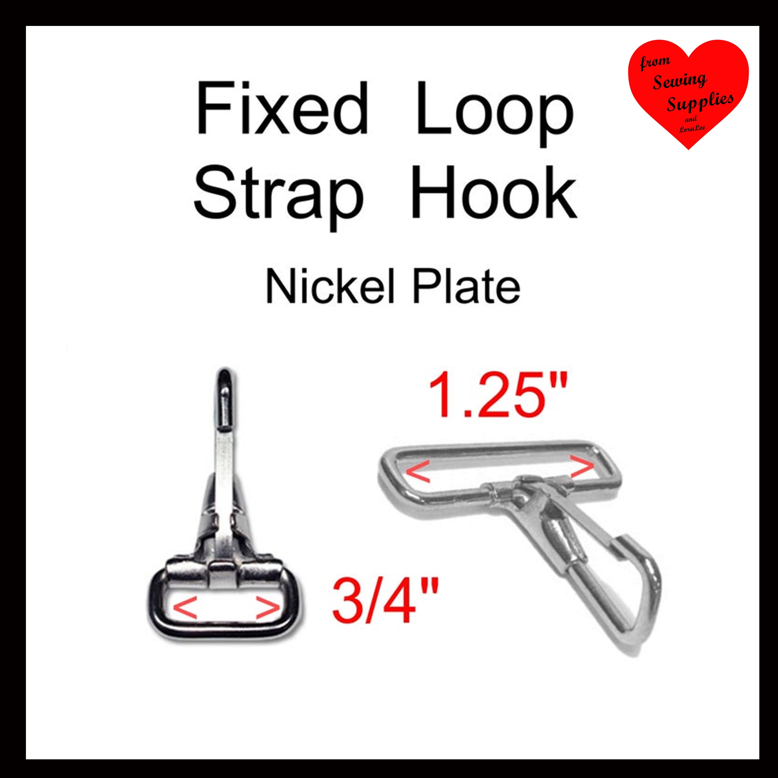 10 PIECES 3/4 or 1 1/4 Fixed Loop Strap Spring Snap HOOK, Purse Clip,  Nickel Plated Non Swivel 