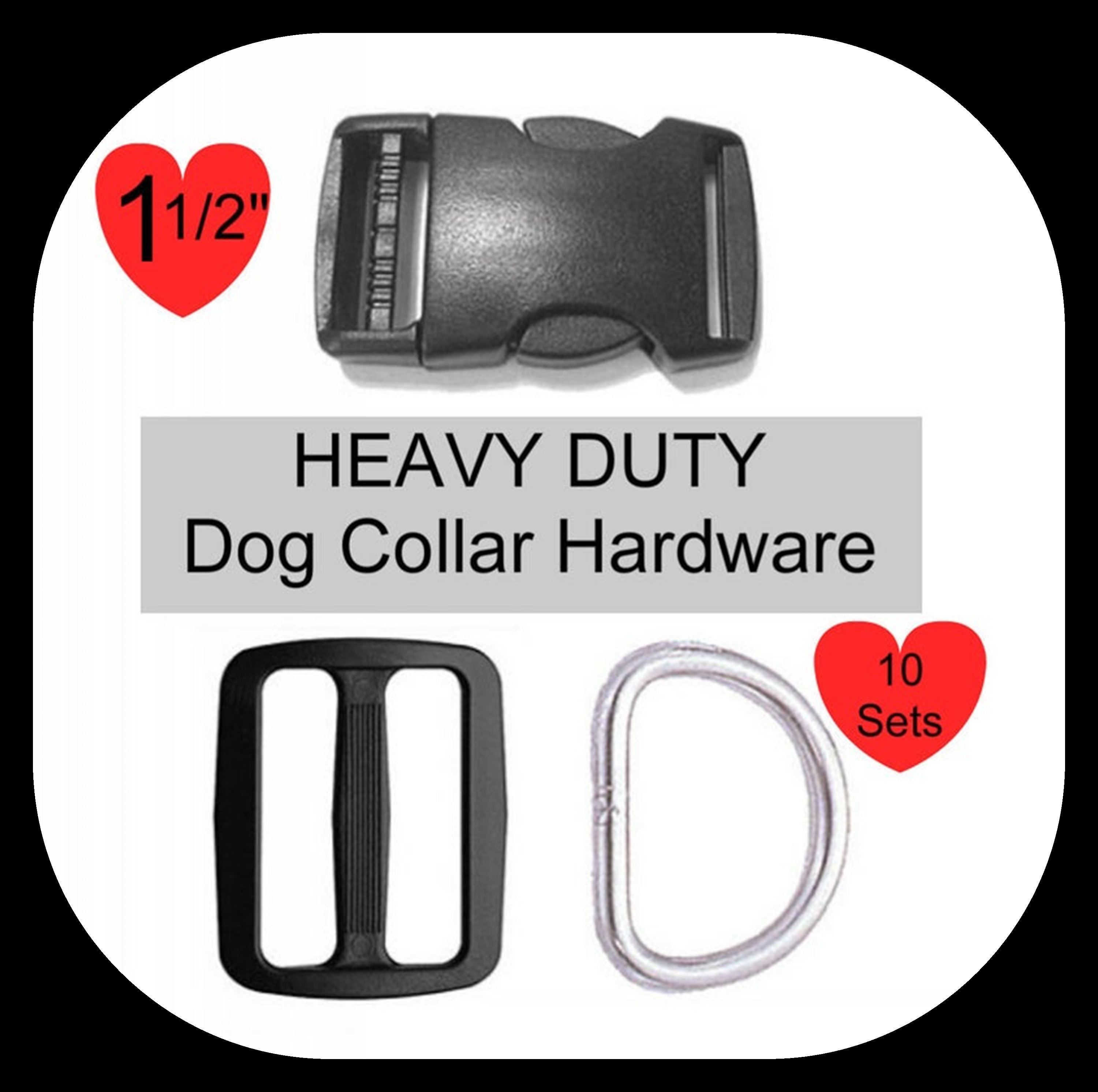 1.5 Colored Dog Collar HARDWARE KITS 6 Color Choice buckle-slide-D ring