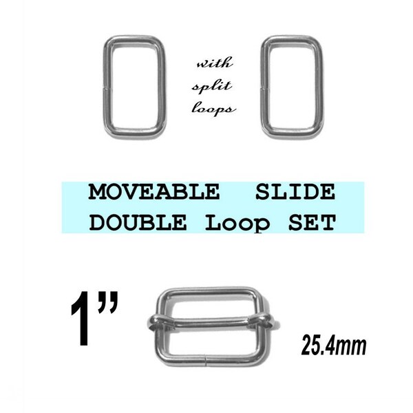 10 DOUBLE Loop SETS - 1" - Moveable Sliders and 1 inch Rectangular Loops, Nickel Plate