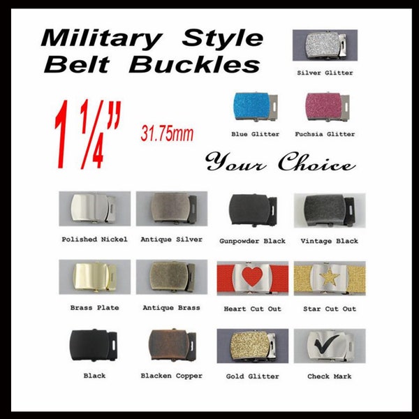 1 BUCKLE - 1 1/4" - Belt Buckle, 1 1/4 inch, 1.25, Military Style with TIP, Your CHOICE