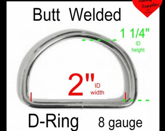 10 PIECES - 2" - WELDED D Rings, Metal, 51 mm - 8 gauge - Nickel Plated Steel