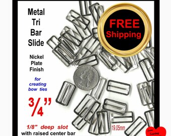 500 Pieces - BOW TIE Metal Slide Adjuster - Nickel Plate - 3/4 inch - Raised Center Bar - FREE Shipping