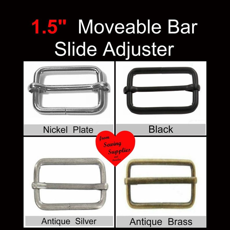 20 PIECES 1 1/2 Moveable Bar Slide, Strap Adjuster Slider, 1.5, 38mm Nickel Plate, Black, Antique Silver or Antique BRASS Finish image 1