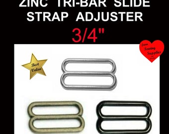 100 Pieces - 3/4" - Metal ZINC DIECAST Slide, Tri-bar Buckle Purse Strap Adjuster - Nickel Plate, Black or Antique Brass