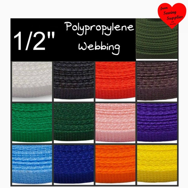 5, 10 or 15 Yards - 1/2" - Polypropylene Webbing, Light Weight, Strap, Your Choice of ONE Color