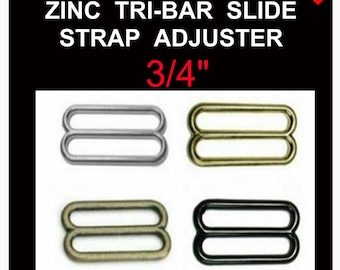 10 or 20 PIECES - 3/4" - Metal ZINC DIECAST Slide - Tri-bar Buckle Purse Strap Adjuster - Nickel, Black or Antique Brass Finish