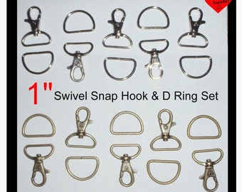 10 SETS - 1" - WRISTLET Hardware, Purse Strap Clip, 1 Inch D ring and 1 Inch Swivel Snap Lobster Claw Hook -  Nickel Plate or Antique Brass