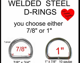 50 PIECES - 7/8" 7 gauge or 1" 10 gauge - WELDED D  Ring - Nickel Plate Finish
