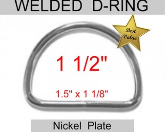 100 PIECES - 1 1/2" - WELDED D Rings, Metal, 1.5 inch, 38mm - 10 gauge - Nickel Plated Steel