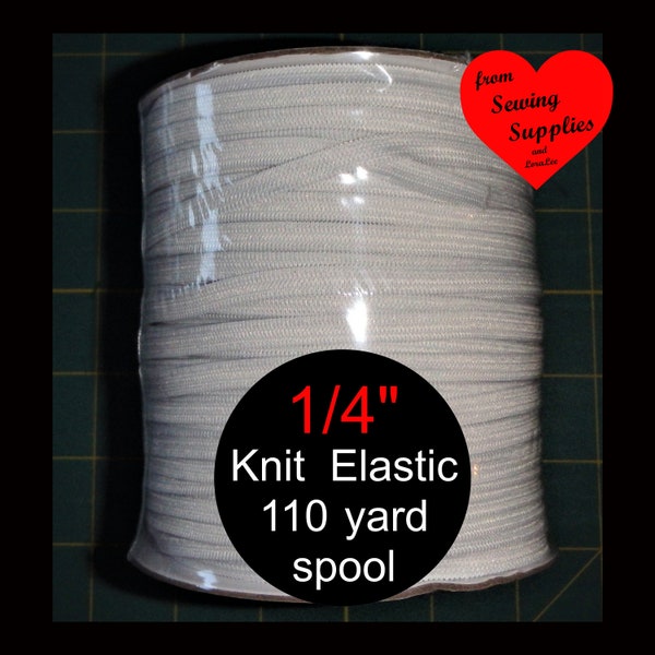 110 Yard Spool - 1/4" - Knit ELASTIC - White - Roll