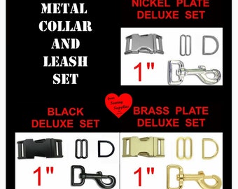 1 SET - 1" - ZINC METAL - Dog Collar Kit, 4 Pieces - Nickel or Brass Plate or Black
