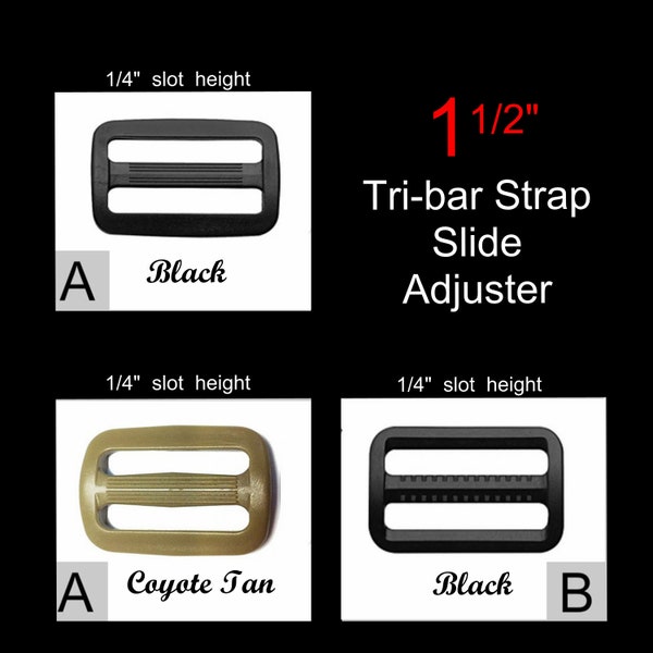 20 PIECES - 1 1/2" - Strap Adjuster, Slide, 1 1/2 inch, Heavy Duty Polyacetal Plastic, 1.5 inch, 38mm, Tri Bar