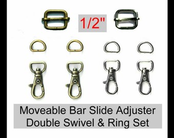 5 or 10 SETS - 1/2" - Moveable Bar Slide and DOUBLE Swivel and D-ring Set - Nickel Plate