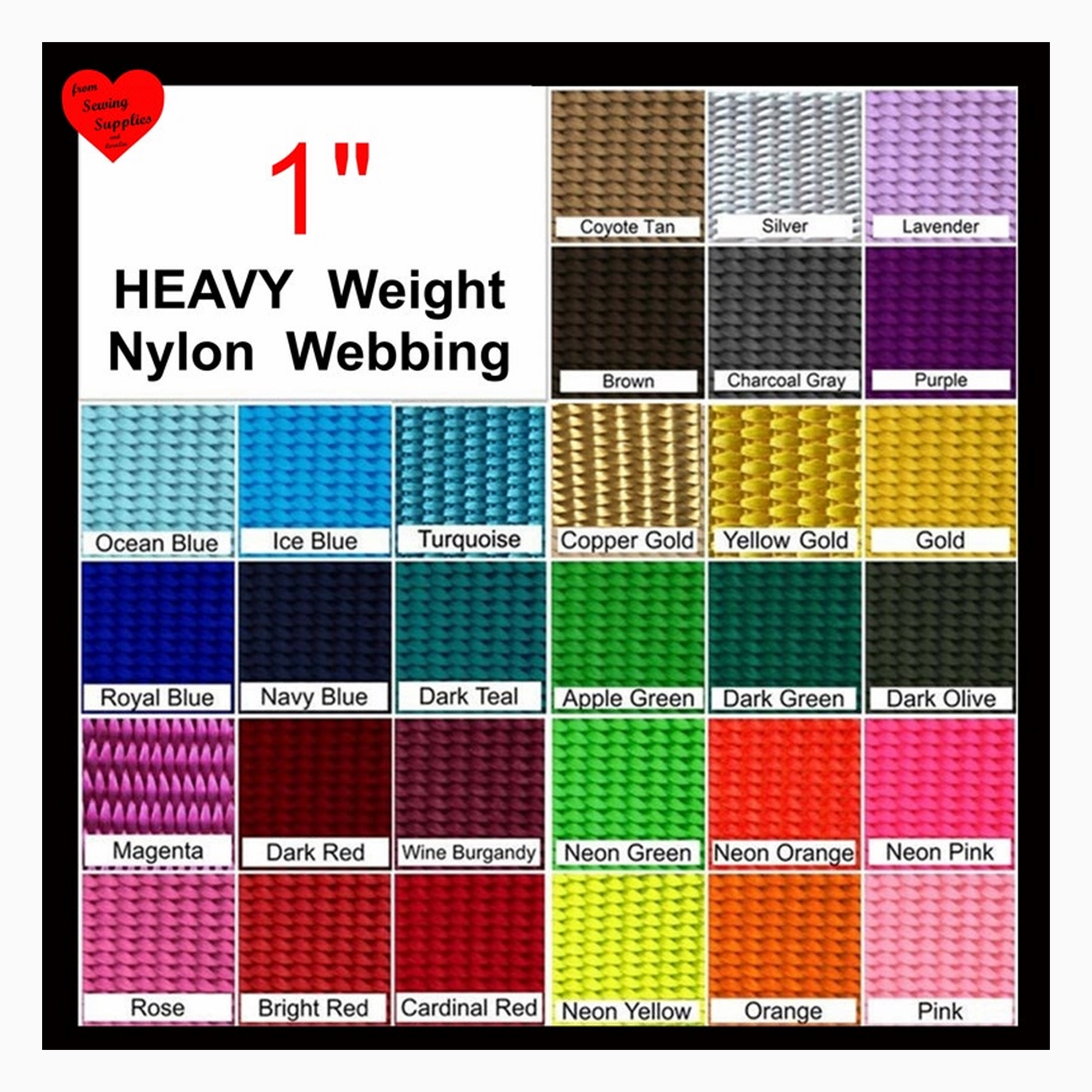Nylon Webbing Samples - 25+ Colors - 5/8 & 1in