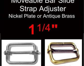 20 PIECES - 1 1/4" - Moveable Bar Slide, Strap Adjuster Slider, 1.25, 32mm - Nickel Plate or Antique Brass