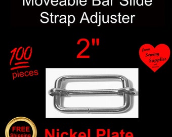 100 PIECES - 2" - Tri-Bar Moveable Strap Adjuster Slide, 2 inch, Nickel Plate Finish, 51mm - FREE Shipping