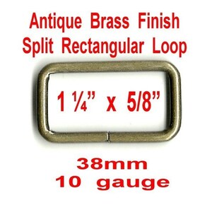 20 PIECES - 1 1/4" - Metal Split Rectangular Loop Rings - ANTIQUE BRASS  Finish, 1.25 inch