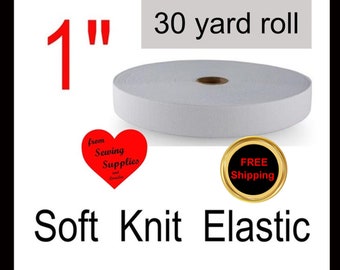 30 Yard Roll - 1" - Soft Knit ELASTIC, 1 inch - White - FREE Ship from WI