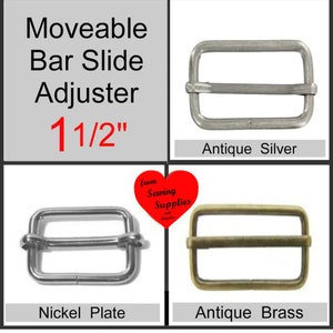 20 PIECES 1 1/2 Moveable Bar Slide, Strap Adjuster Slider, 1.5, 38mm Nickel Plate, Black, Antique Silver or Antique BRASS Finish image 6