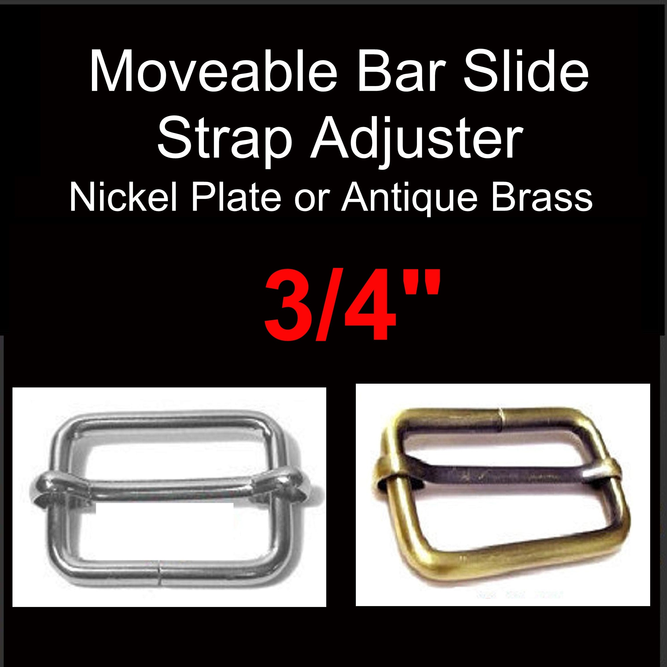 1-1/2 Inch Moving Bar Purse Strap Slide, 4 Mm, Antique Brass
