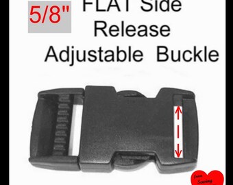 10 or 20 BUCKLES - 5/8" - FLAT Adjustable Side Release, Strap Adjuster, Plastic BLACK