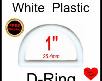 50 or 100 or 500 PIECES - 1" - WHITE - Plastic D Rings - FREE Shipping