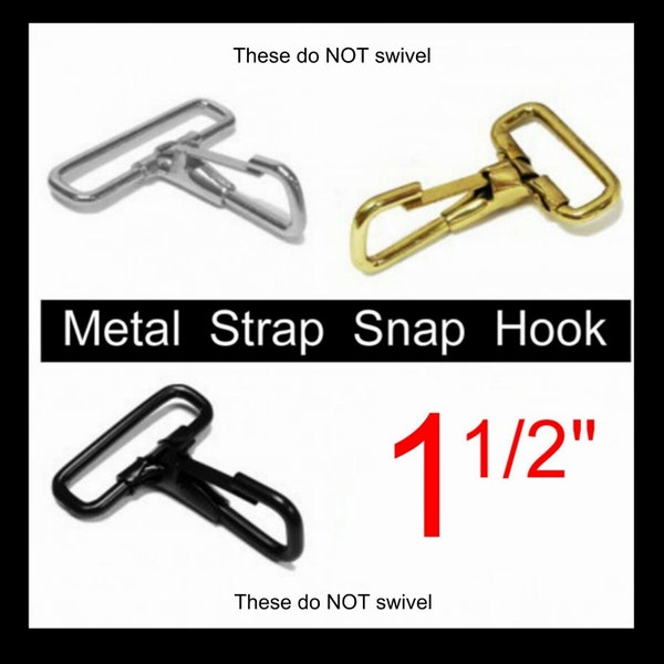 10 PIECES - 1 1/2" - Fixed Loop Strap Spring Snap HOOK, Purse Clip, for 1.5 inch wide webbing - You choose finish