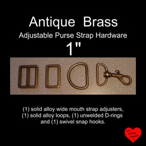 1 SET - (4 pieces) - 1" - Antique Brass Metal Handbag Purse Hardware Kit - Wide Mouth Slide, Double Ring and Swivel Snap Hook SET