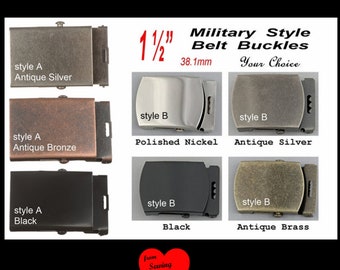 1 BUCKLE - 1 1/2" - Metal Belt Buckle, 1 1/2 inch, 1.5, Military Style with TIP, Your CHOICE