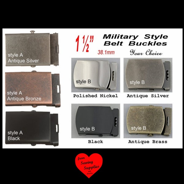 1 BUCKLE - 1 1/2" - Metal Belt Buckle, 1 1/2 inch, 1.5, Military Style with TIP, Your CHOICE