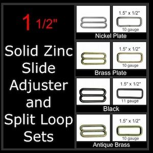 10 SETS - 1 1/2" - ZINC Sliders and 1.5 inch Rectangular Loops, 38mm - Your Choice of Finish
