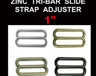 24 PIECES - 1" - Metal ZINC Diecast Slide, 1 inch, Tri-bar Buckle Purse Strap Adjuster - Nickel Plate, Black, Antique Brass or Brass Plate