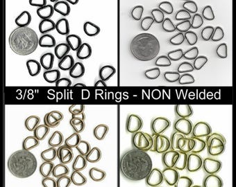 20 or 50 or 100 PIECES - 3/8" - Split D Rings, Non welded - BLACK, Nickel or Brass Plated or Antique Brass