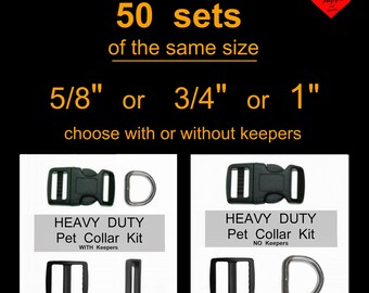50 SETS - 5/8", 3/4" or 1" - Dog Collar Kits, Wide mouth, 150 Pieces - Heavy Duty