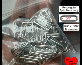 50 or 100 PIECES - 3/4" - Split Rectangular Metal Loop Rings - 14 gauge wire - Antique Nickel